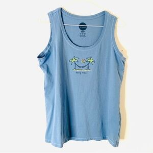 Life Is Good Blue Hang Time Palm Hammock Graphic Tank Top